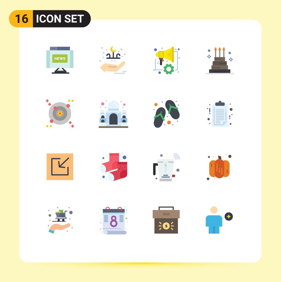 16 Thematic Vector Flat Colors and Editable Symbols of galaxy giant automation event cake Editable Pack of Creative Vector Design Elements