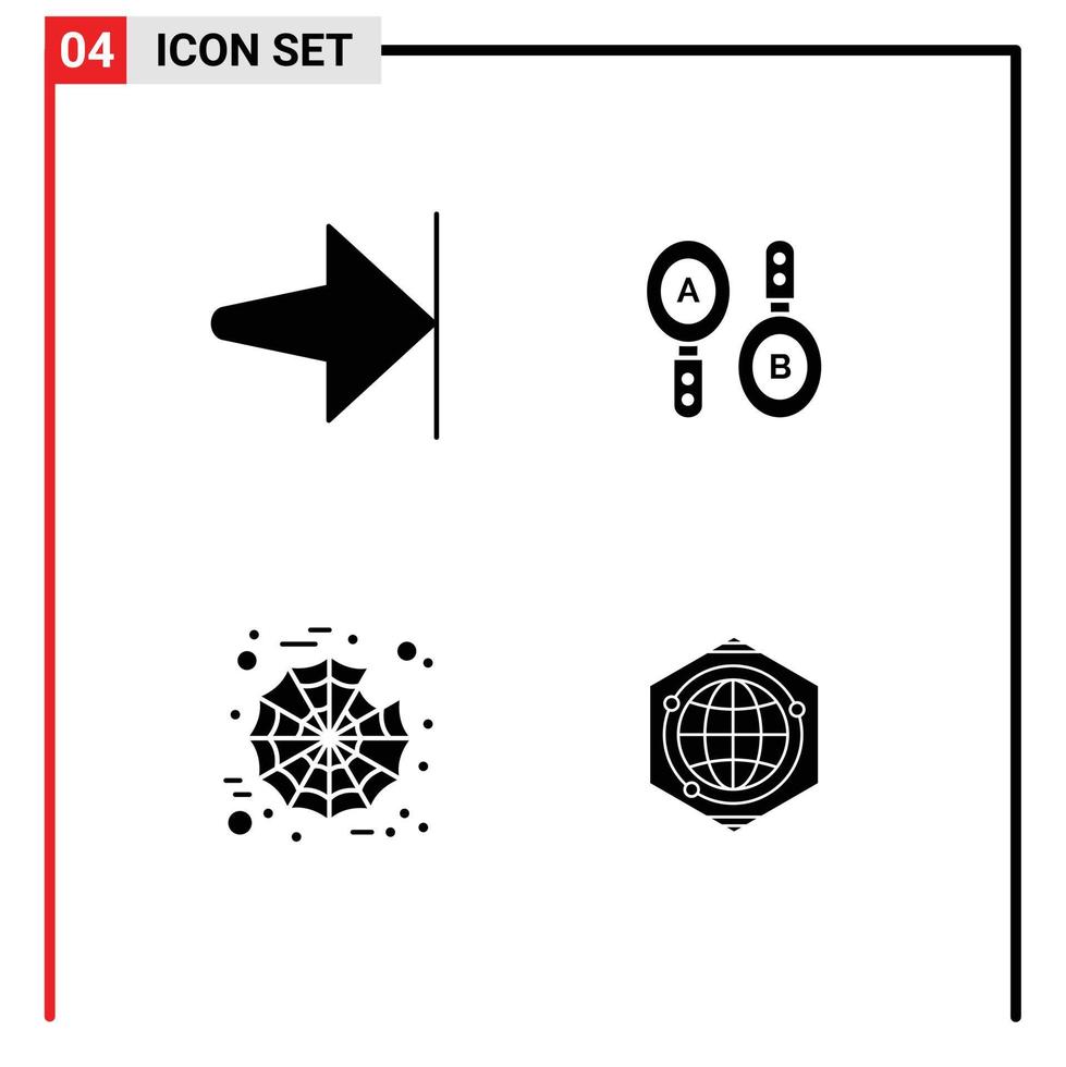 Set of 4 Vector Solid Glyphs on Grid for arrow web research computing polygon Editable Vector Design Elements