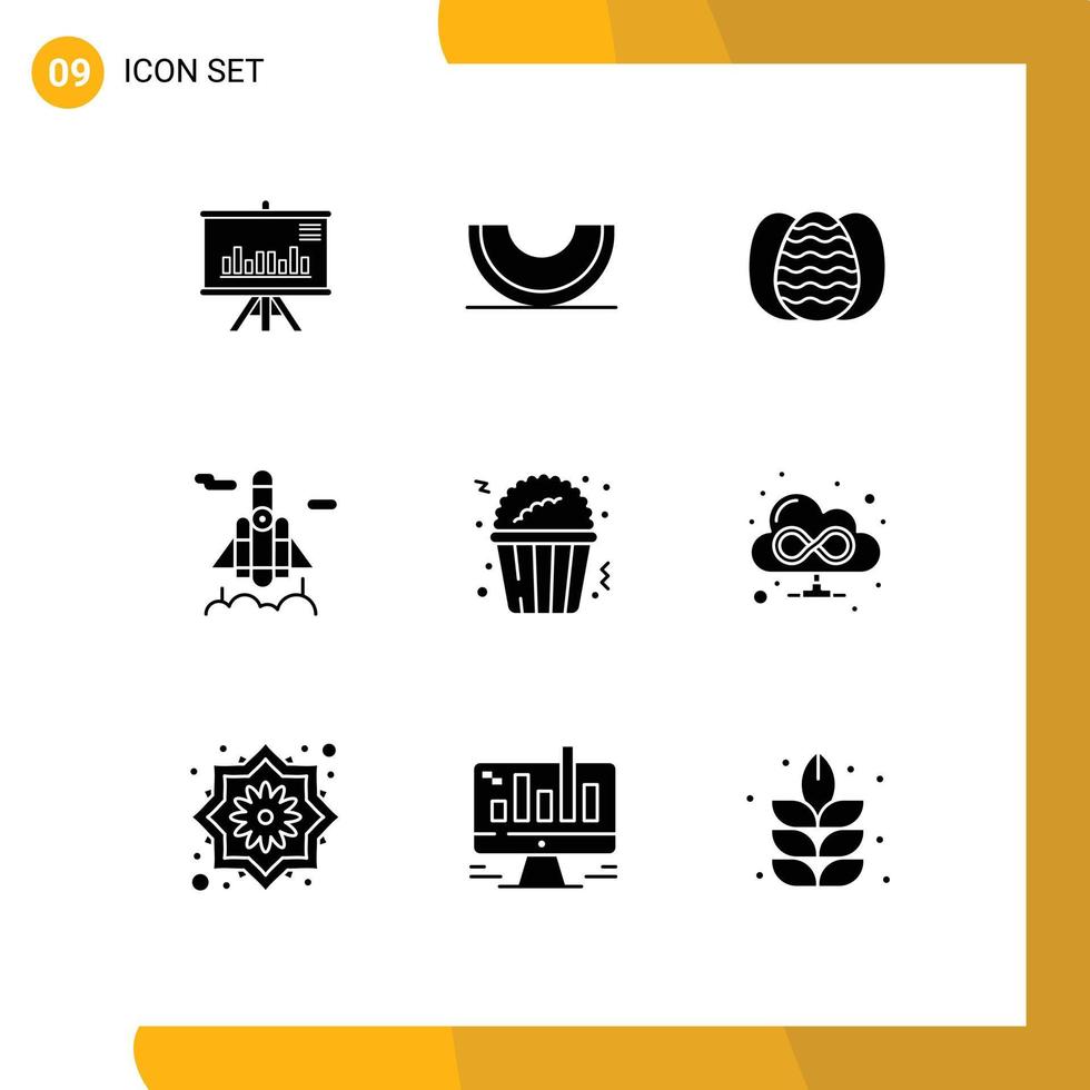 Modern Set of 9 Solid Glyphs Pictograph of fast food transport slice space nature Editable Vector Design Elements