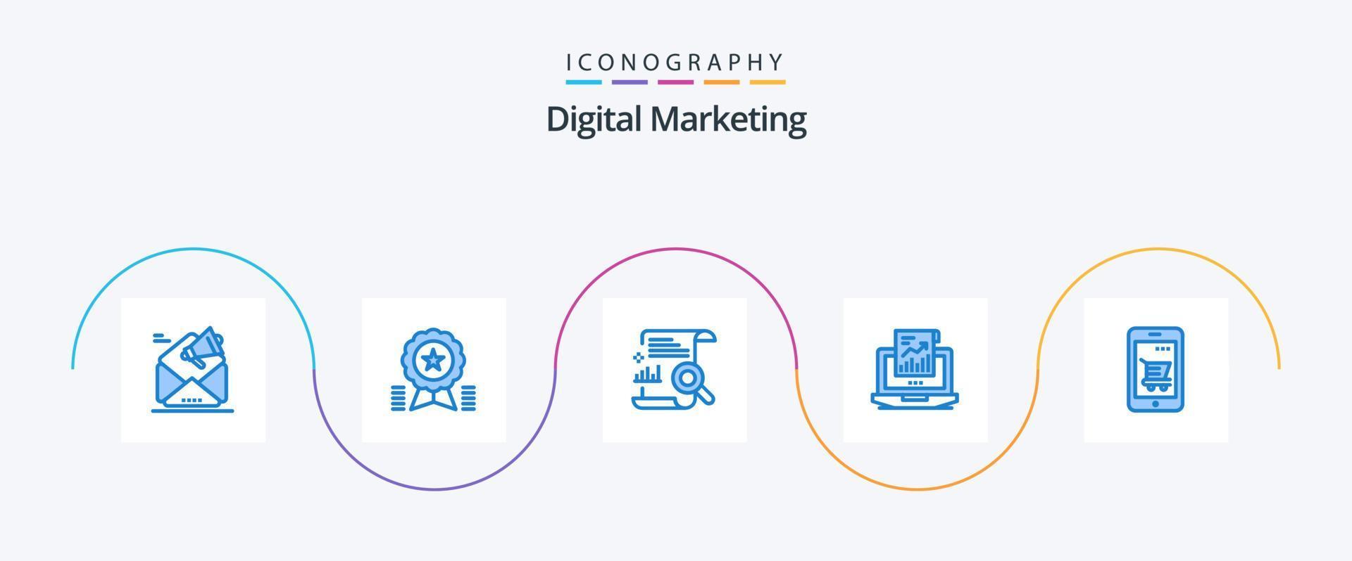 Digital Marketing Blue 5 Icon Pack Including sales. analytics. medal. report. file vector