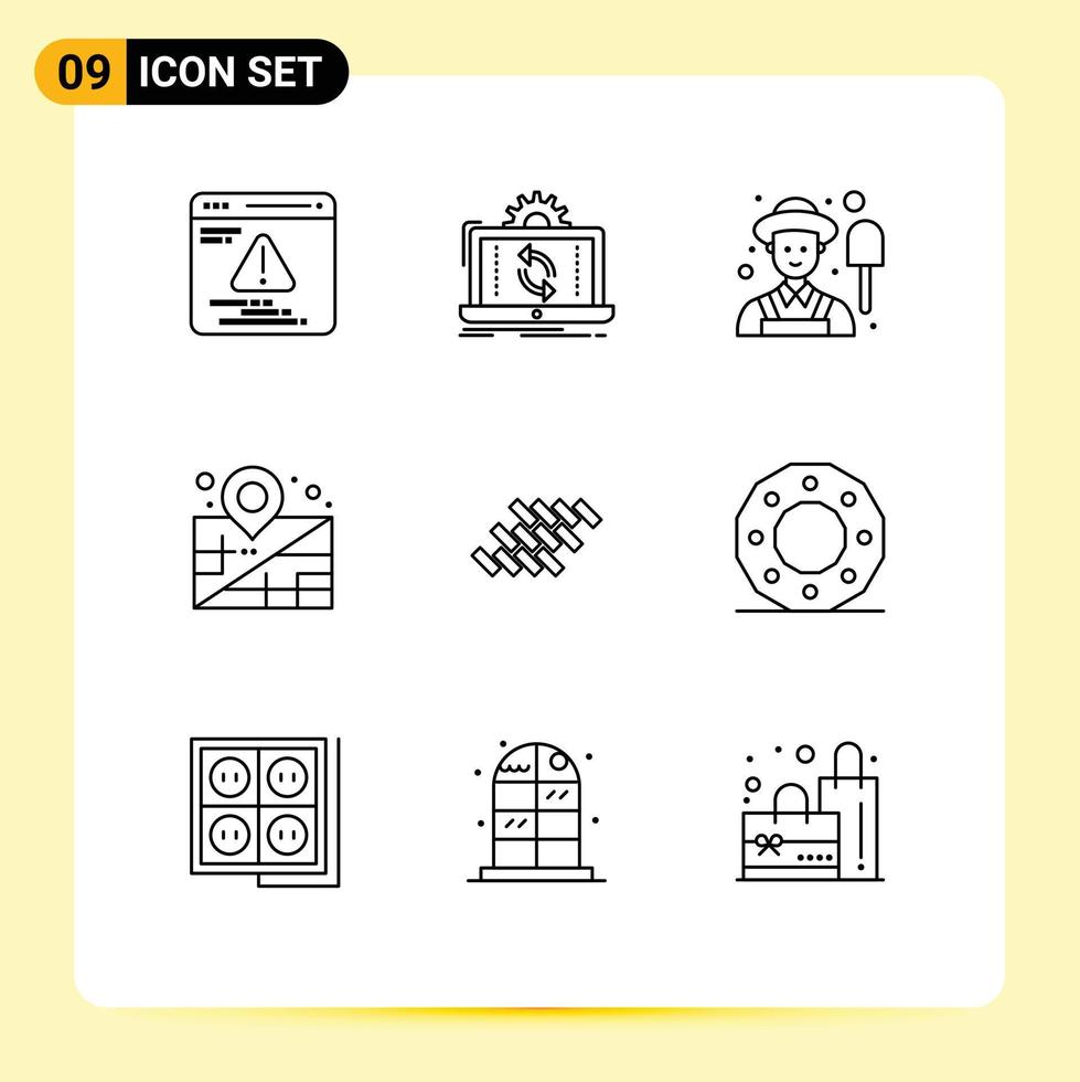 Stock Vector Icon Pack of 9 Line Signs and Symbols for block repair farmer bricks business Editable Vector Design Elements