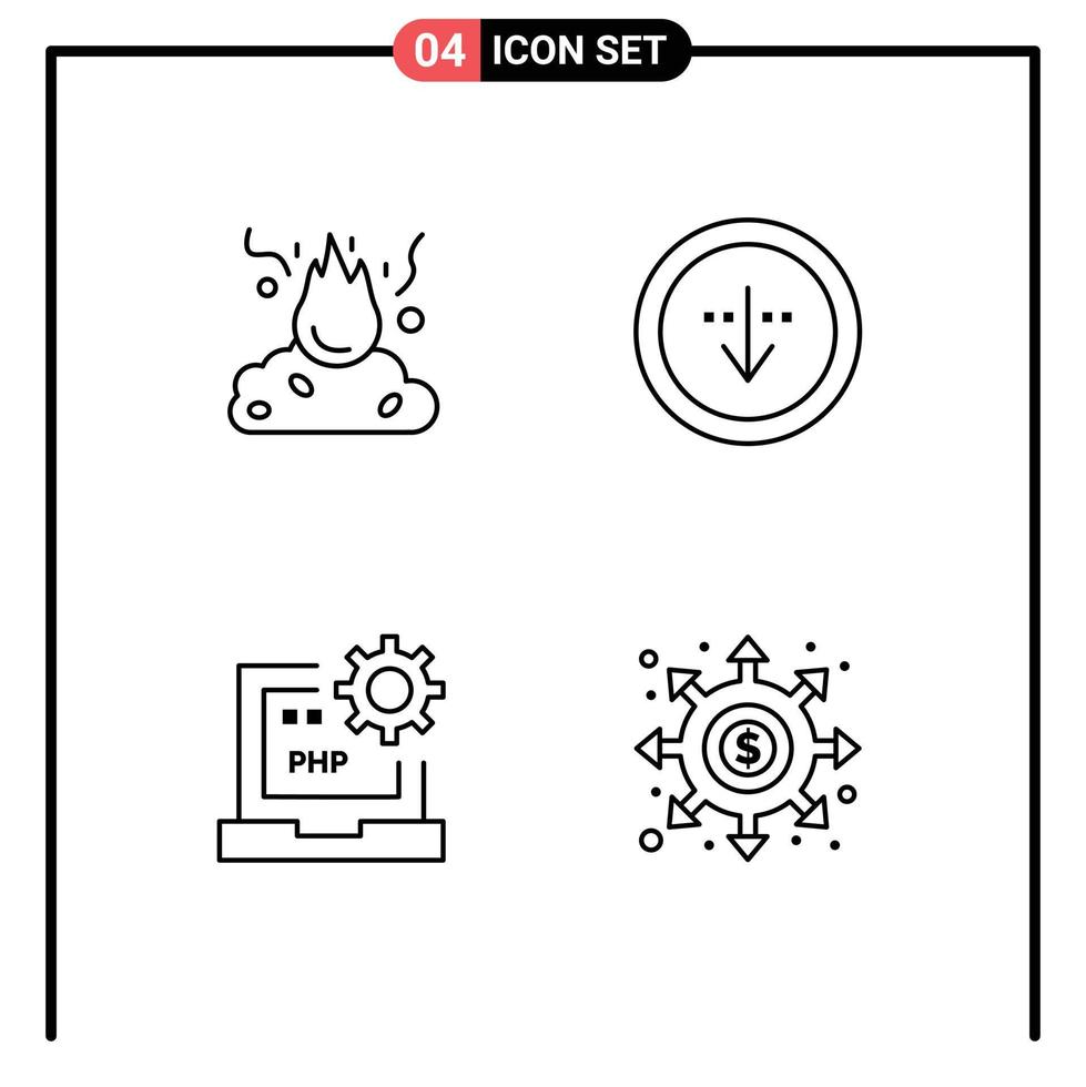 User Interface Pack of 4 Basic Filledline Flat Colors of burn interface pollution down coding Editable Vector Design Elements