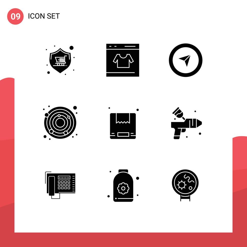 Mobile Interface Solid Glyph Set of 9 Pictograms of delivery nadir shop earth pointer Editable Vector Design Elements