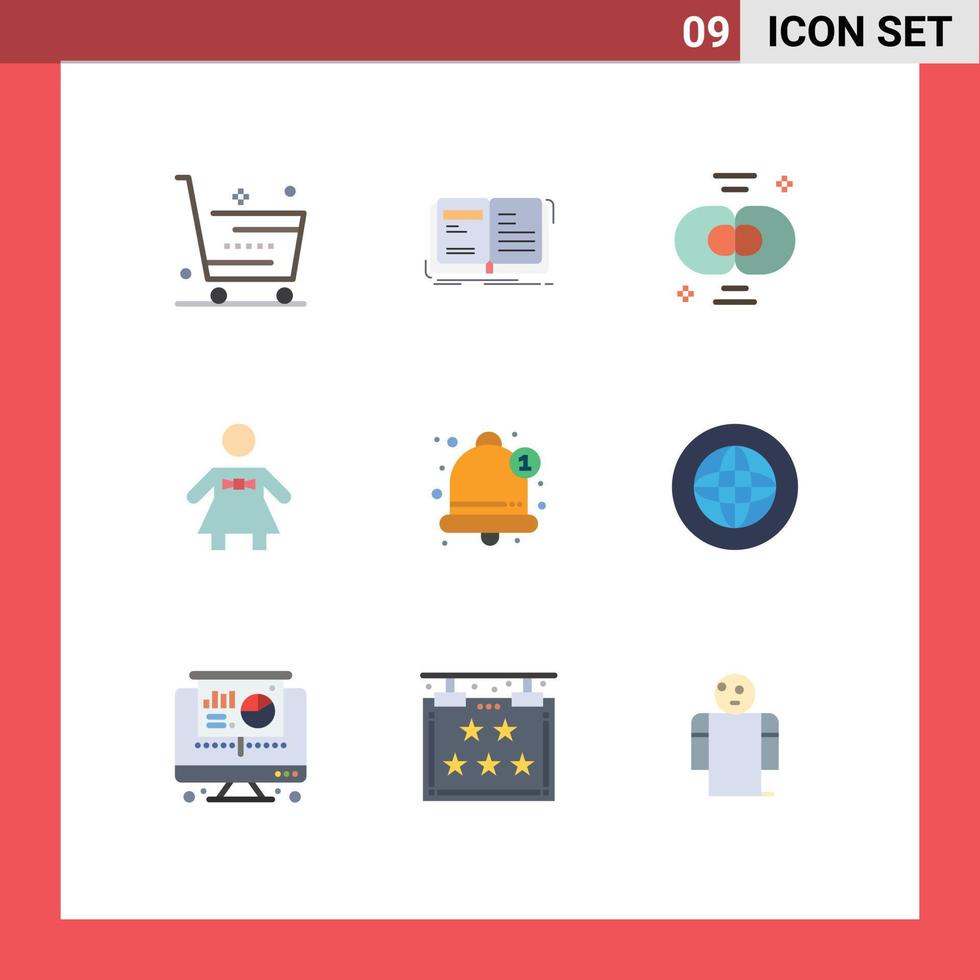 Mobile Interface Flat Color Set of 9 Pictograms of woman bow tie story division cell Editable Vector Design Elements