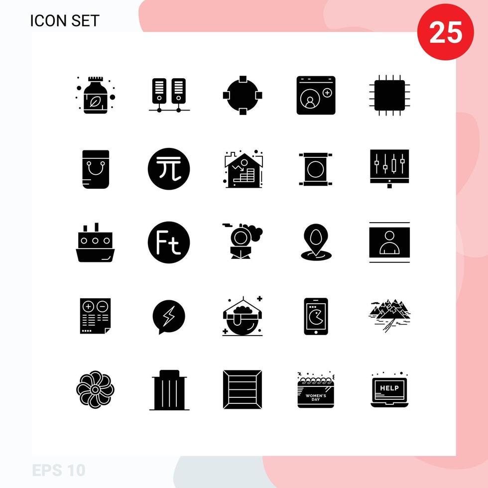 Set of 25 Modern UI Icons Symbols Signs for devices chipset path social media help Editable Vector Design Elements