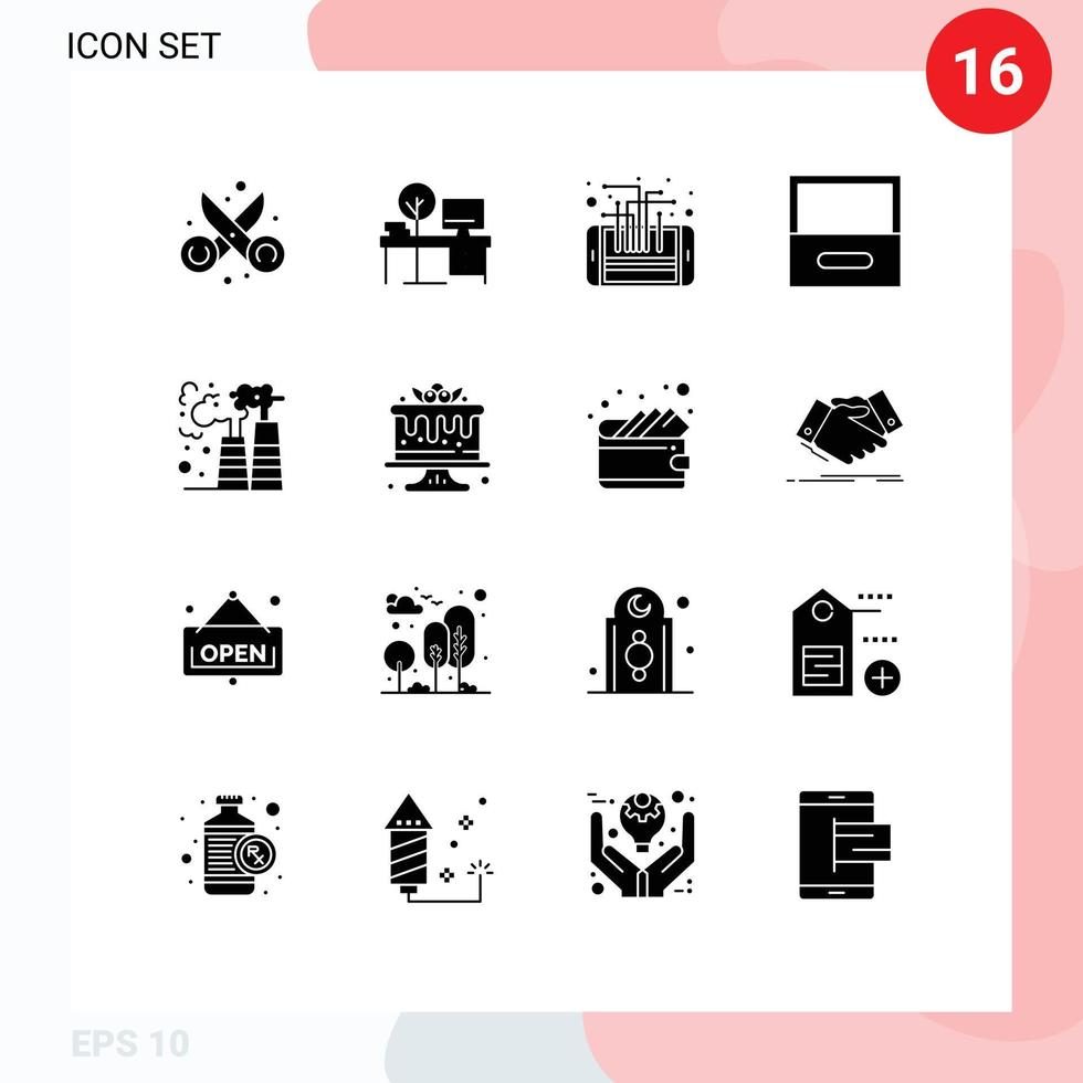 Set of 16 Modern UI Icons Symbols Signs for drawer archive place smart phone Editable Vector Design Elements