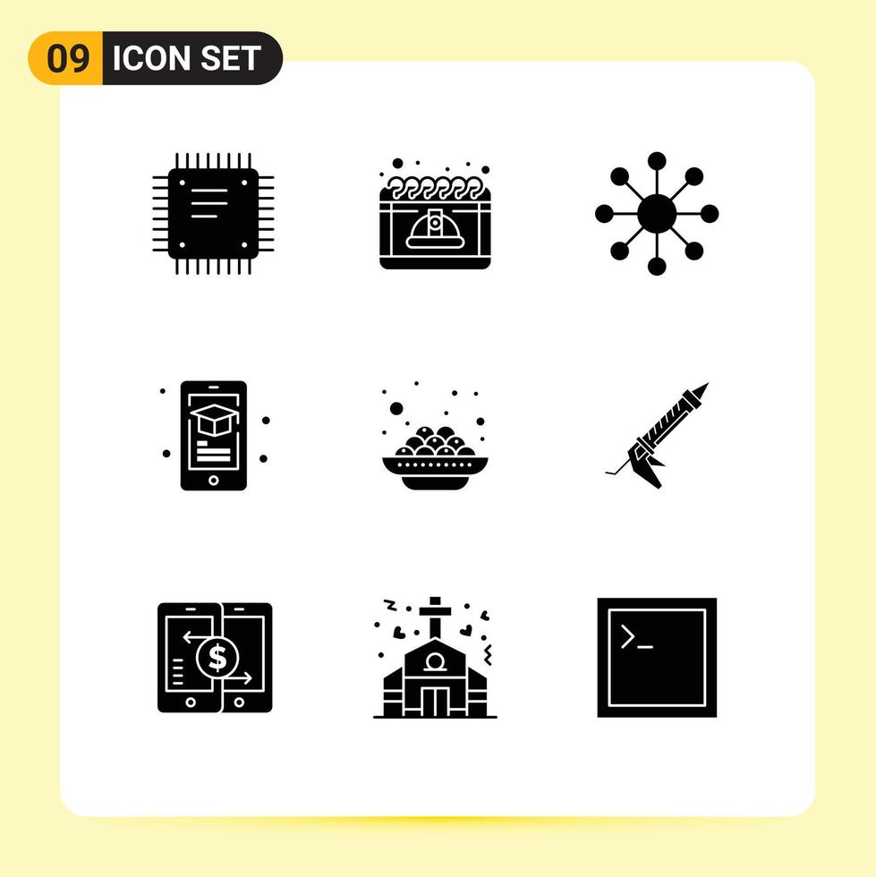 9 Thematic Vector Solid Glyphs and Editable Symbols of cake mobile may learning web Editable Vector Design Elements