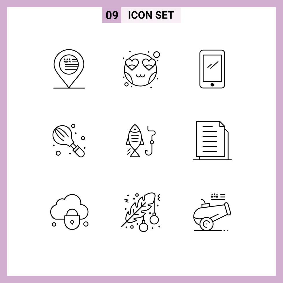 Set of 9 Vector Outlines on Grid for mixer household phone cooking iphone Editable Vector Design Elements