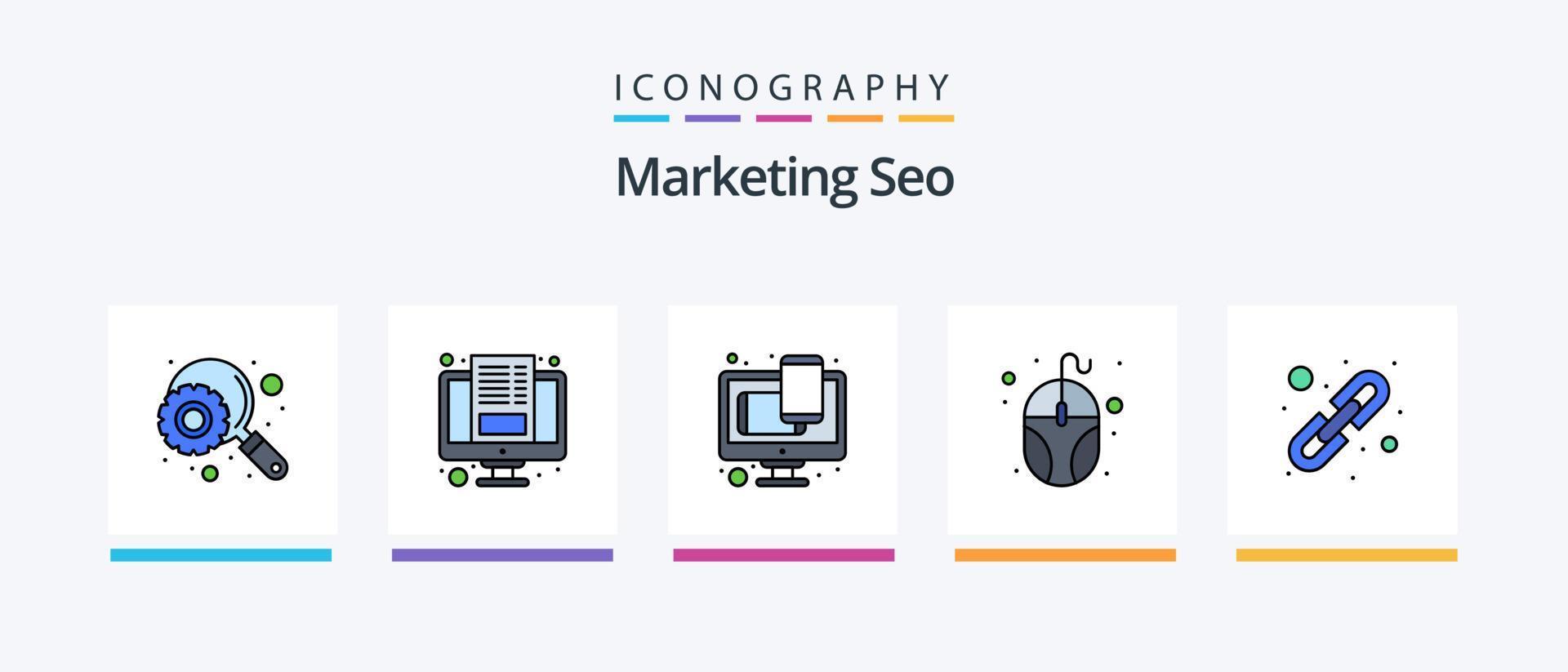 márketing seo línea lleno 5 5 icono paquete incluso mejoramiento. calidad. Catálogo. red. conectar. creativo íconos diseño vector