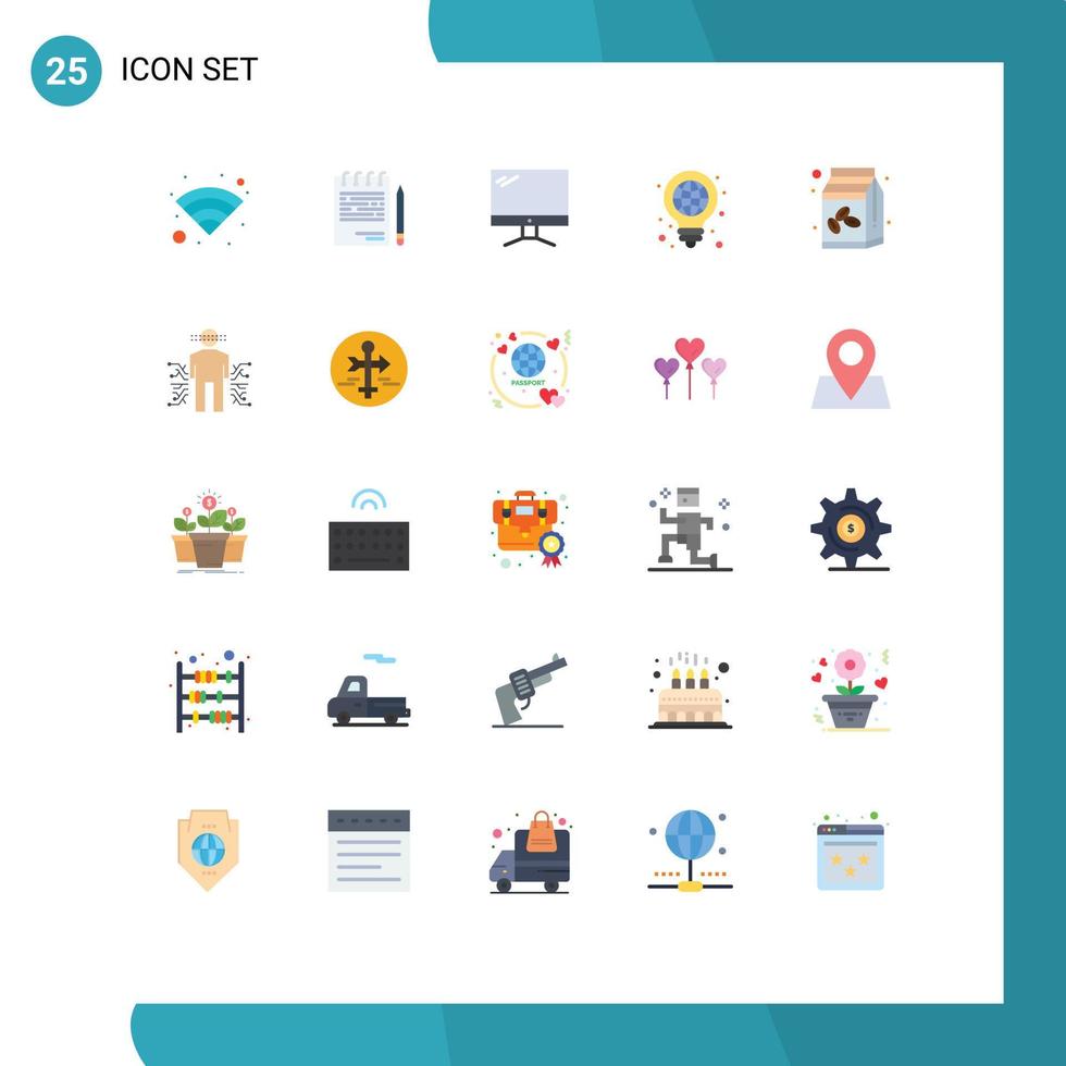Group of 25 Flat Colors Signs and Symbols for pen globe computer bulb pc Editable Vector Design Elements