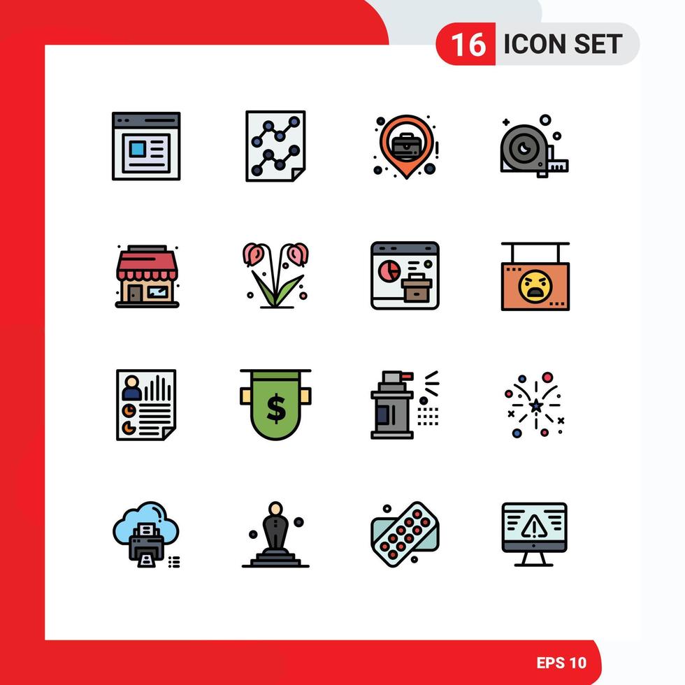 Universal Icon Symbols Group of 16 Modern Flat Color Filled Lines of tool construction report angle business location Editable Creative Vector Design Elements
