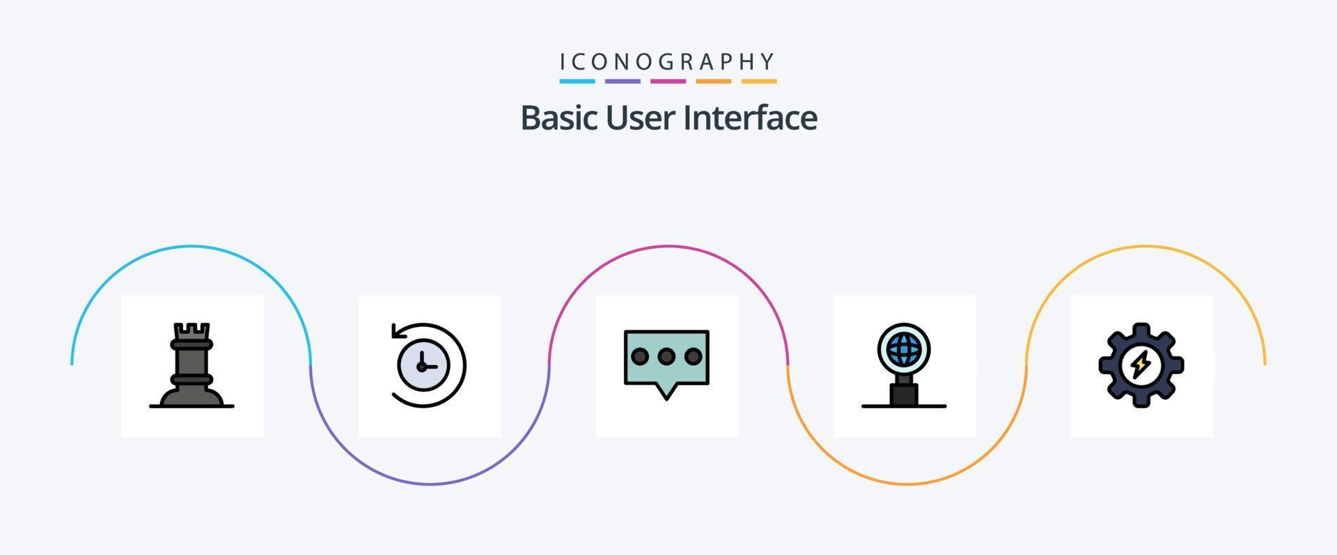 Basic Line Filled Flat 5 Icon Pack Including . message. process. energy vector