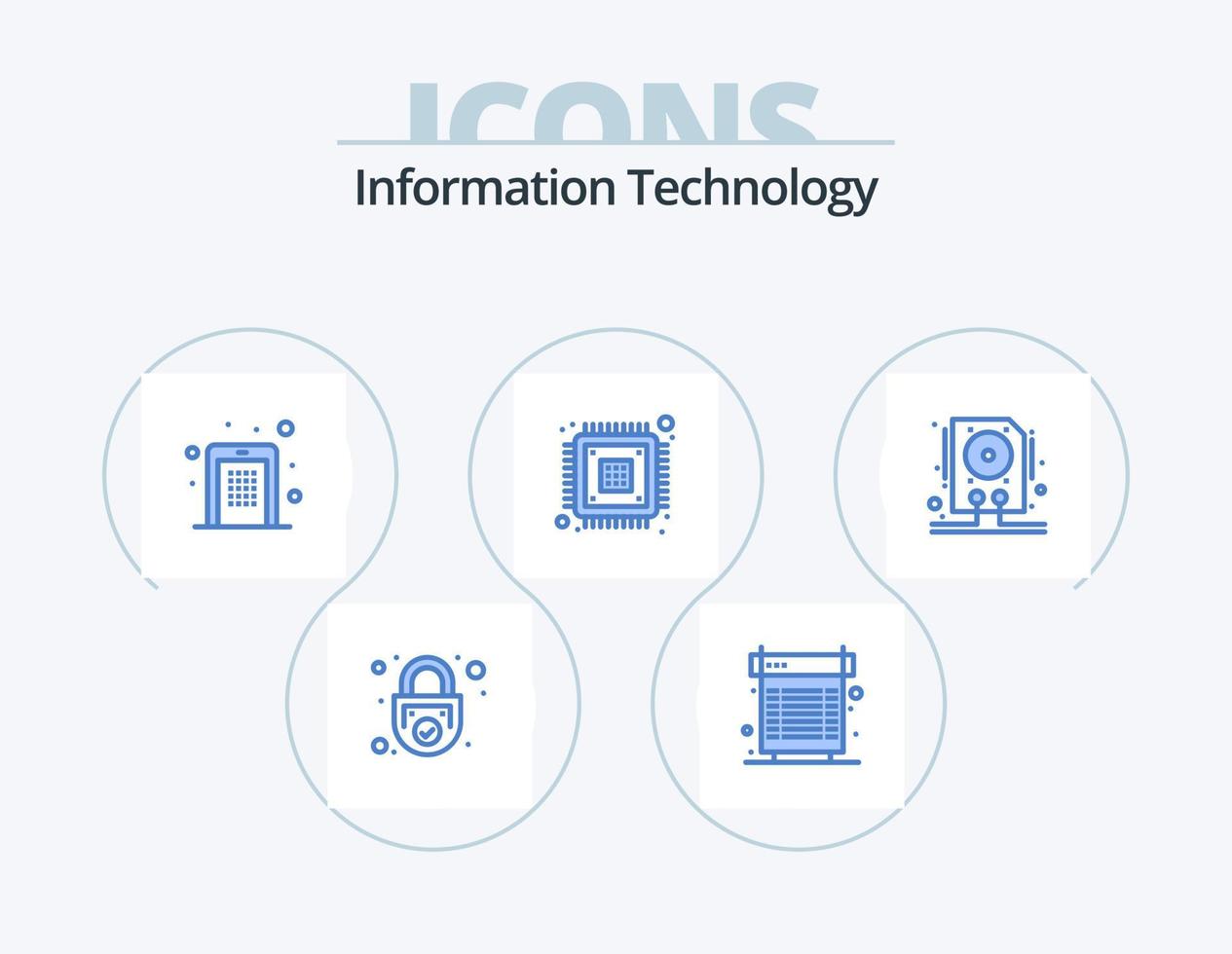 información tecnología azul icono paquete 5 5 icono diseño. dispositivo. chip. calor. alfiler código. móvil vector