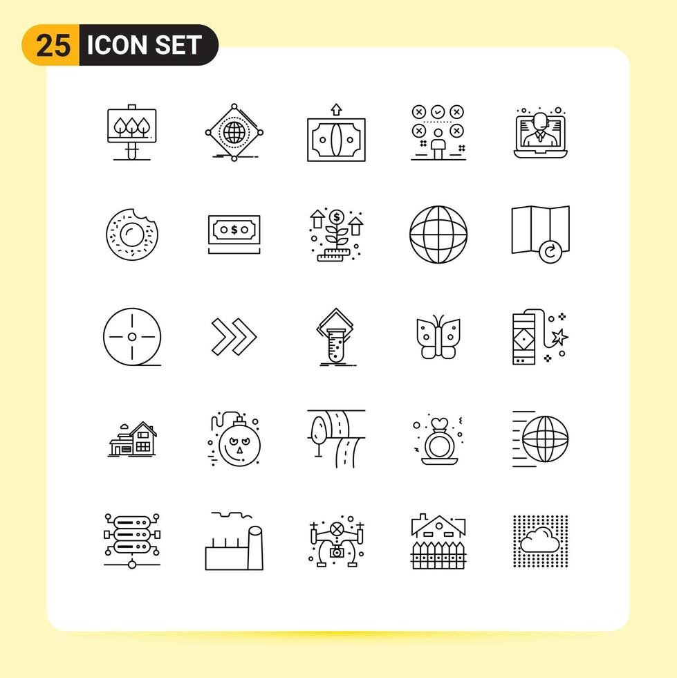 universal icono símbolos grupo de 25 moderno líneas de conferencia usuario espalda hombre Lista de Verificación editable vector diseño elementos