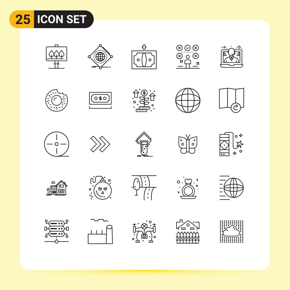 Universal Icon Symbols Group of 25 Modern Lines of conference user back man checklist Editable Vector Design Elements