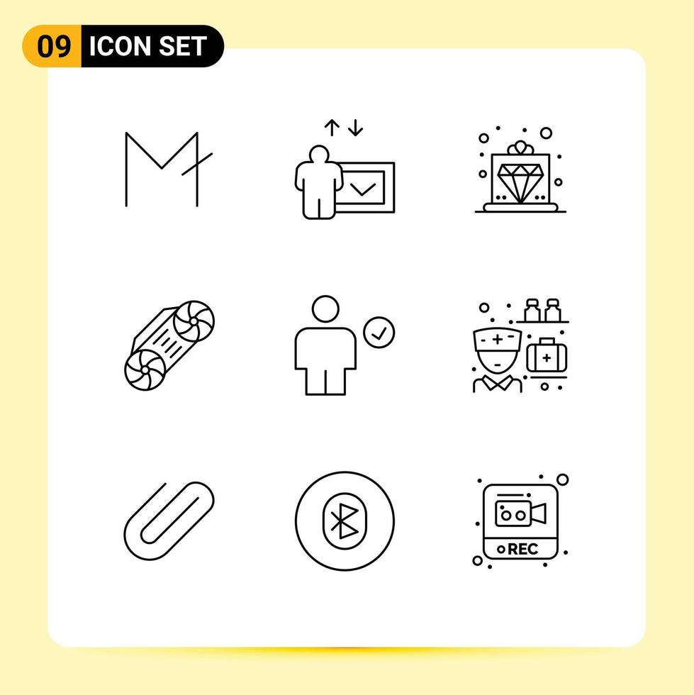 Set of 9 Modern UI Icons Symbols Signs for complete body premium avatar music Editable Vector Design Elements