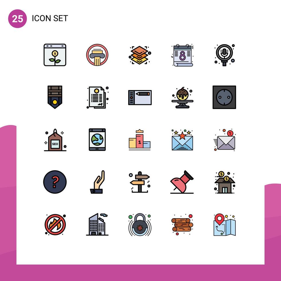 Universal Icon Symbols Group of 25 Modern Filled line Flat Colors of microphone feminism decoration day printing Editable Vector Design Elements