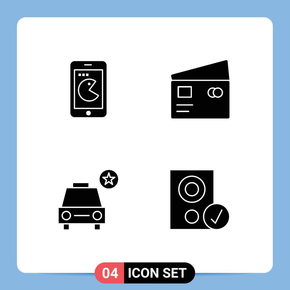 universal icono símbolos grupo de 4 4 moderno sólido glifos de comprar coche hardware global estrella editable vector diseño elementos