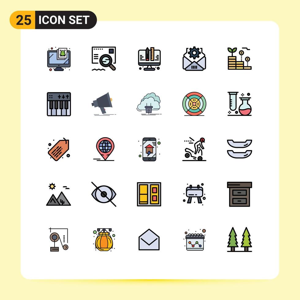 Universal Icon Symbols Group of 25 Modern Filled line Flat Colors of investment finance coding gear mail Editable Vector Design Elements
