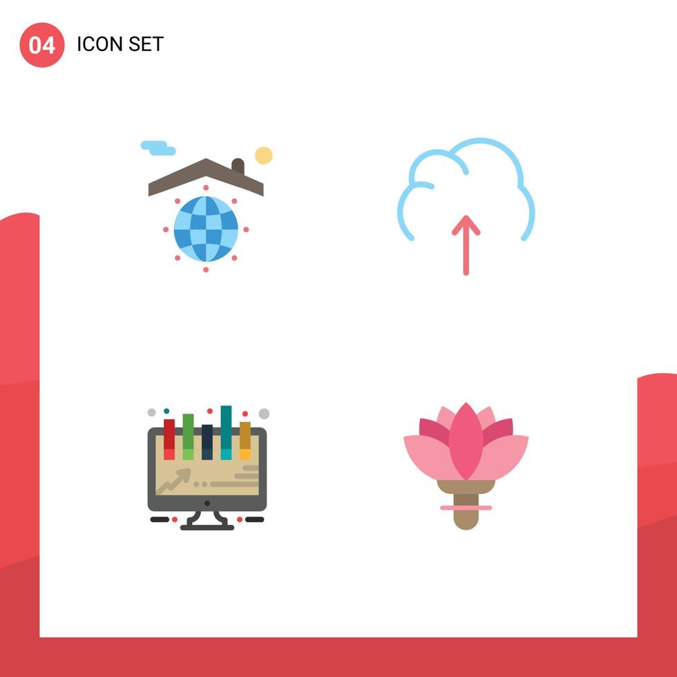 Pack of 4 creative Flat Icons of earth analytics safe multimedia presentation Editable Vector Design Elements