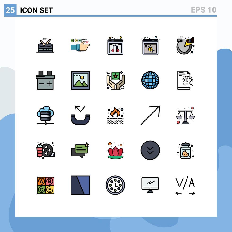 Stock Vector Icon Pack of 25 Line Signs and Symbols for chart browser pulse marketing service Editable Vector Design Elements