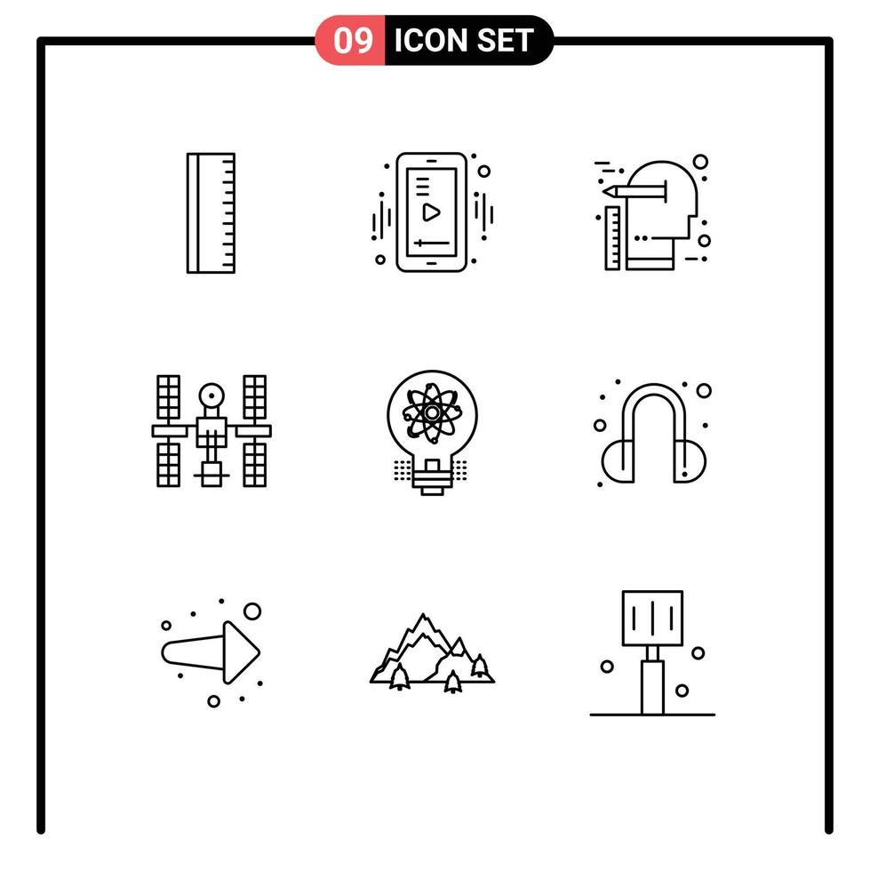 Group of 9 Modern Outlines Set for idea satellite idea platform complex Editable Vector Design Elements
