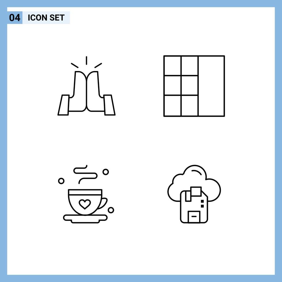 Set of 4 Vector Filledline Flat Colors on Grid for best fathers day high coffee microchip Editable Vector Design Elements