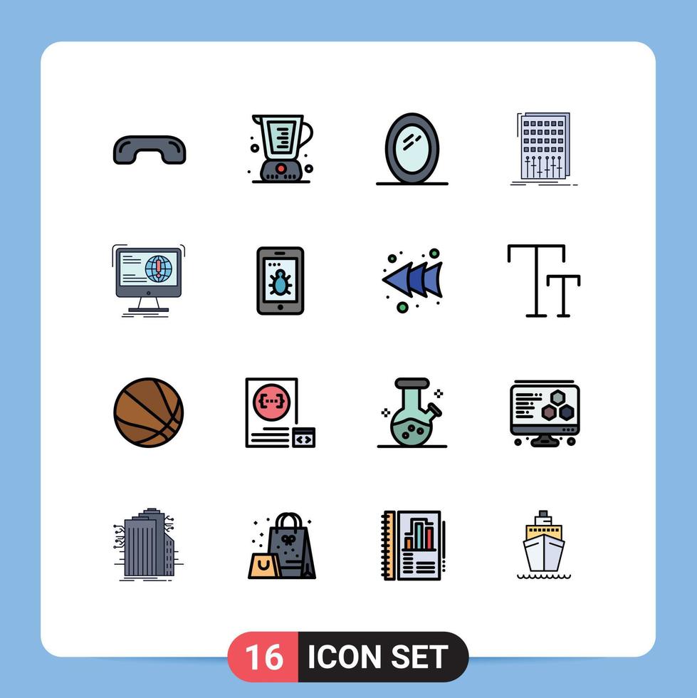 Flat Color Filled Line Pack of 16 Universal Symbols of studio mix jug control mirror Editable Creative Vector Design Elements