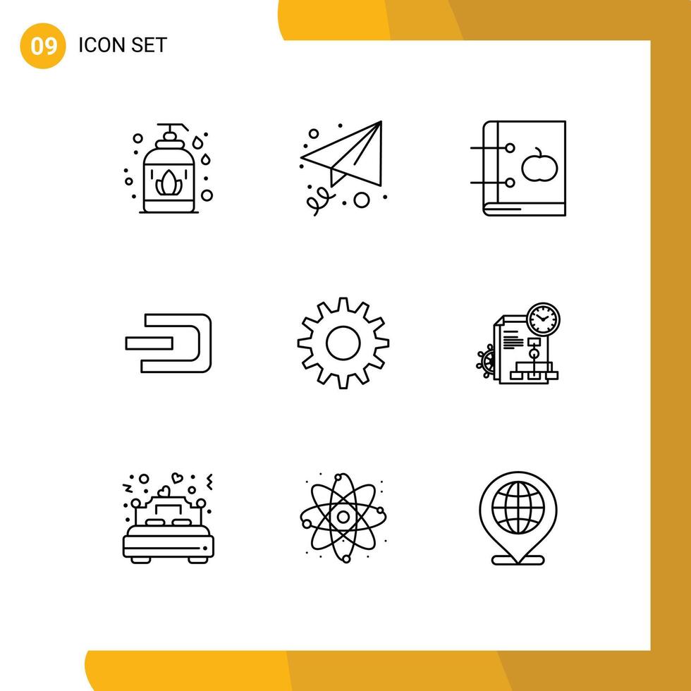 9 Thematic Vector Outlines and Editable Symbols of setting cogs education crypto currency coin Editable Vector Design Elements