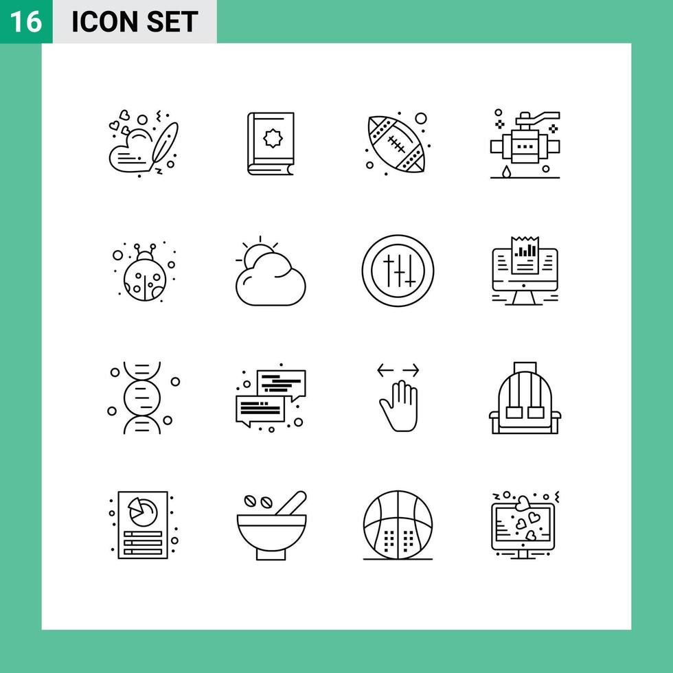 Pack of 16 creative Outlines of lady bug valve star pipe buildings Editable Vector Design Elements