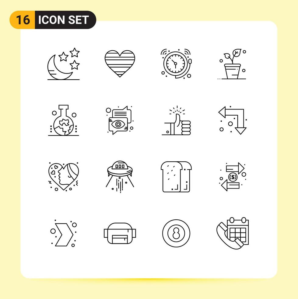 16 Universal Outline Signs Symbols of geography spring alarm ecology watch Editable Vector Design Elements