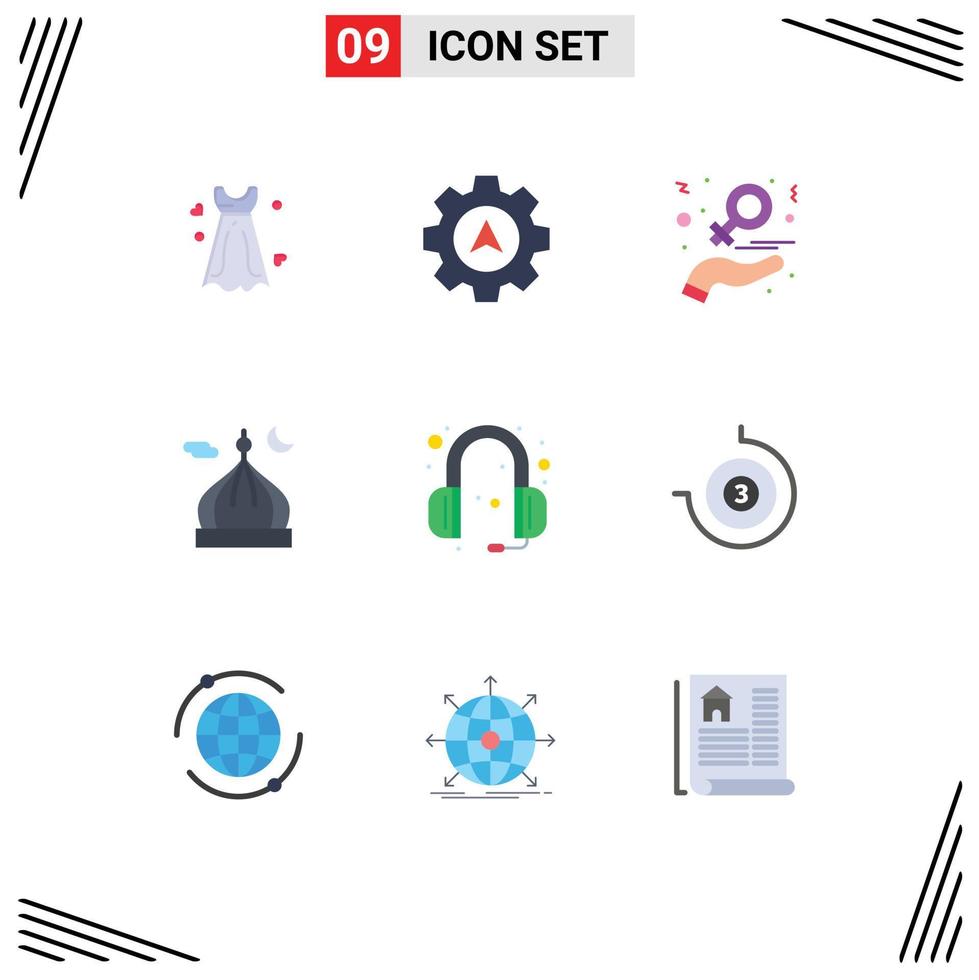paquete de 9 9 moderno plano colores señales y símbolos para web impresión medios de comunicación tal como comunicaciones Luna día islam mezquita editable vector diseño elementos