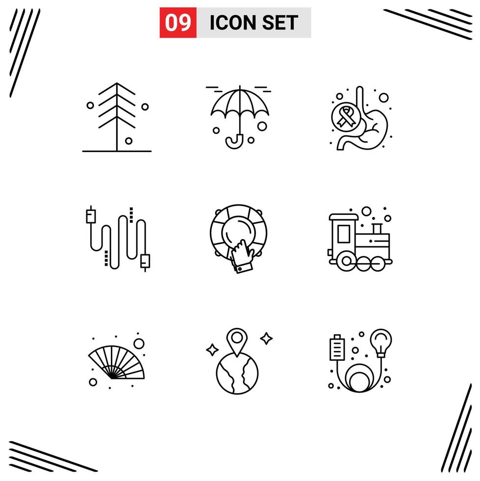 Set of 9 Commercial Outlines pack for guard communication day cables audio Editable Vector Design Elements