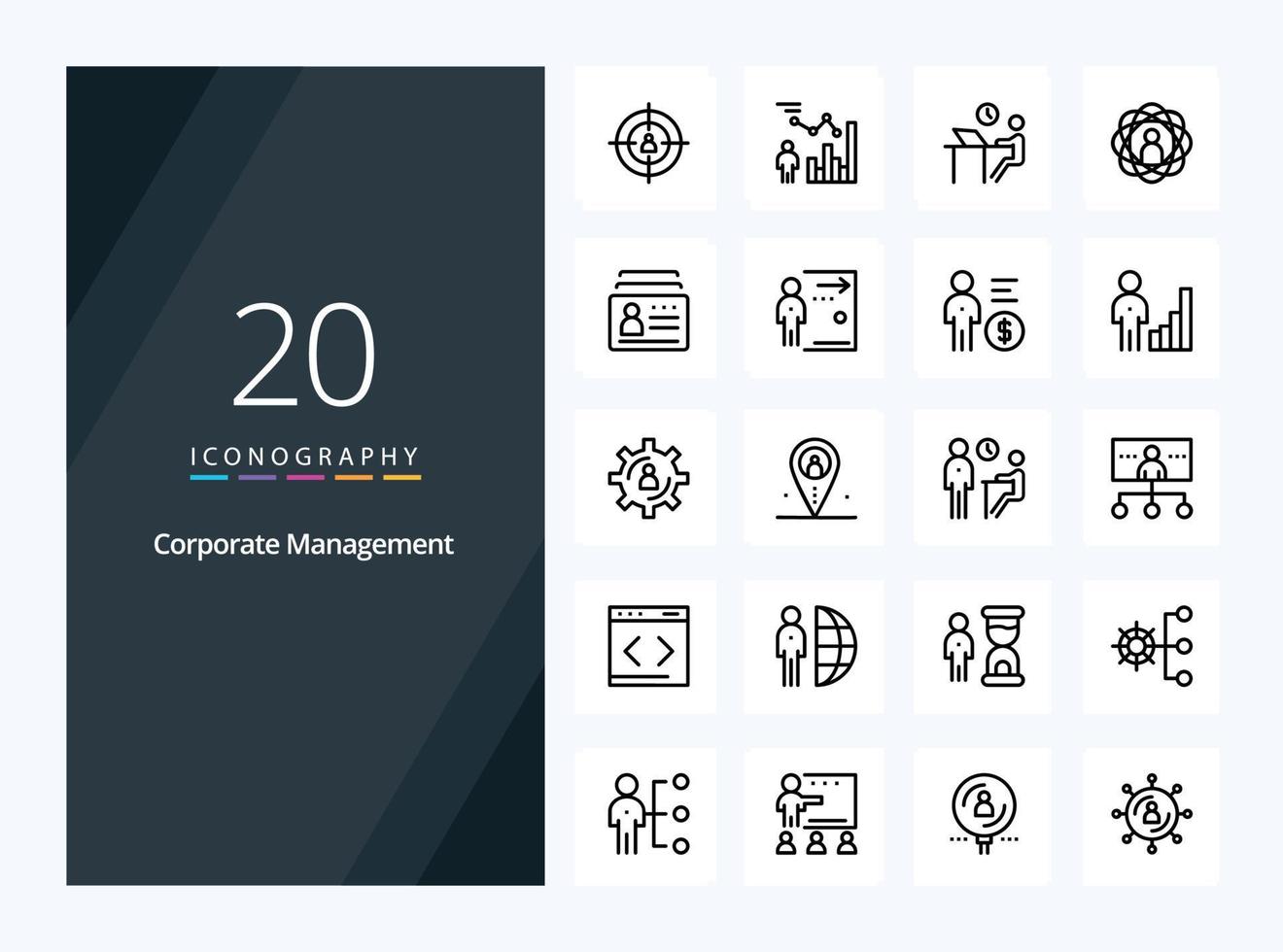 20 Corporate Management Outline icon for presentation vector