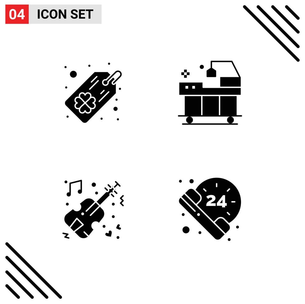4 Solid Glyph concept for Websites Mobile and Apps tag violin bed treatment hours Editable Vector Design Elements