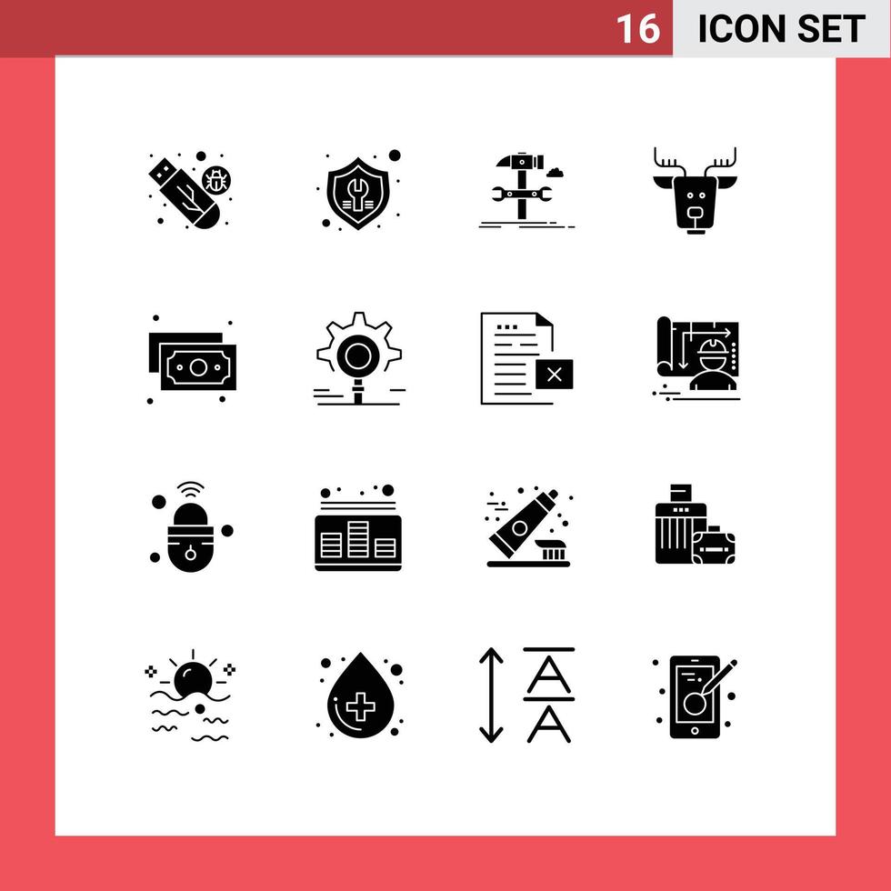 16 Universal Solid Glyphs Set for Web and Mobile Applications canada alpine repair service hammer Editable Vector Design Elements