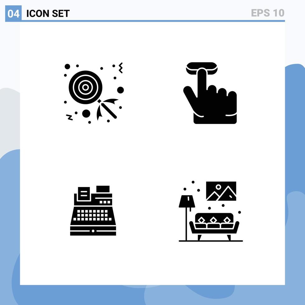 Modern Set of 4 Solid Glyphs Pictograph of candy shopping click fax living Editable Vector Design Elements