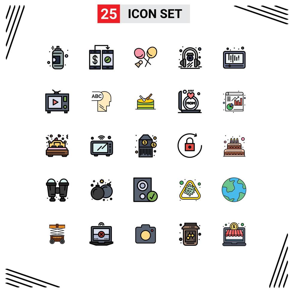 Set of 25 Modern UI Icons Symbols Signs for audio learning wallet headphone spring Editable Vector Design Elements