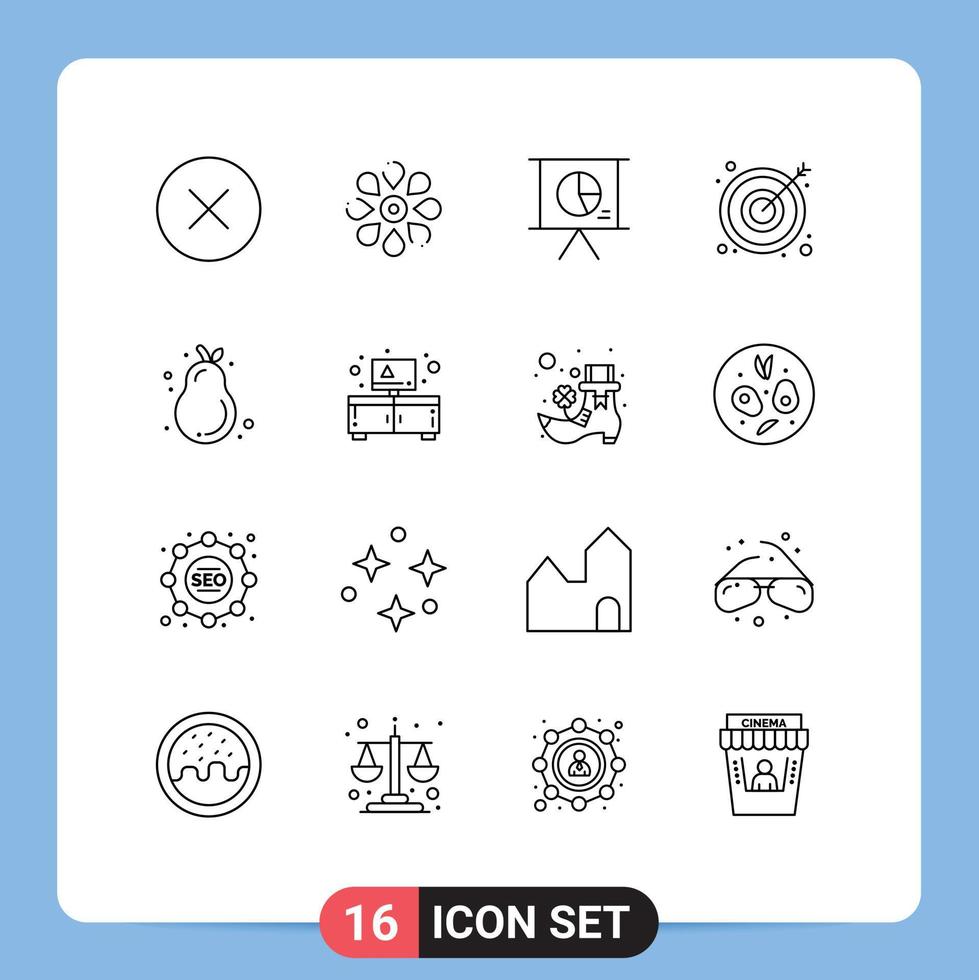 Pack of 16 Modern Outlines Signs and Symbols for Web Print Media such as avocado target spring business slide Editable Vector Design Elements