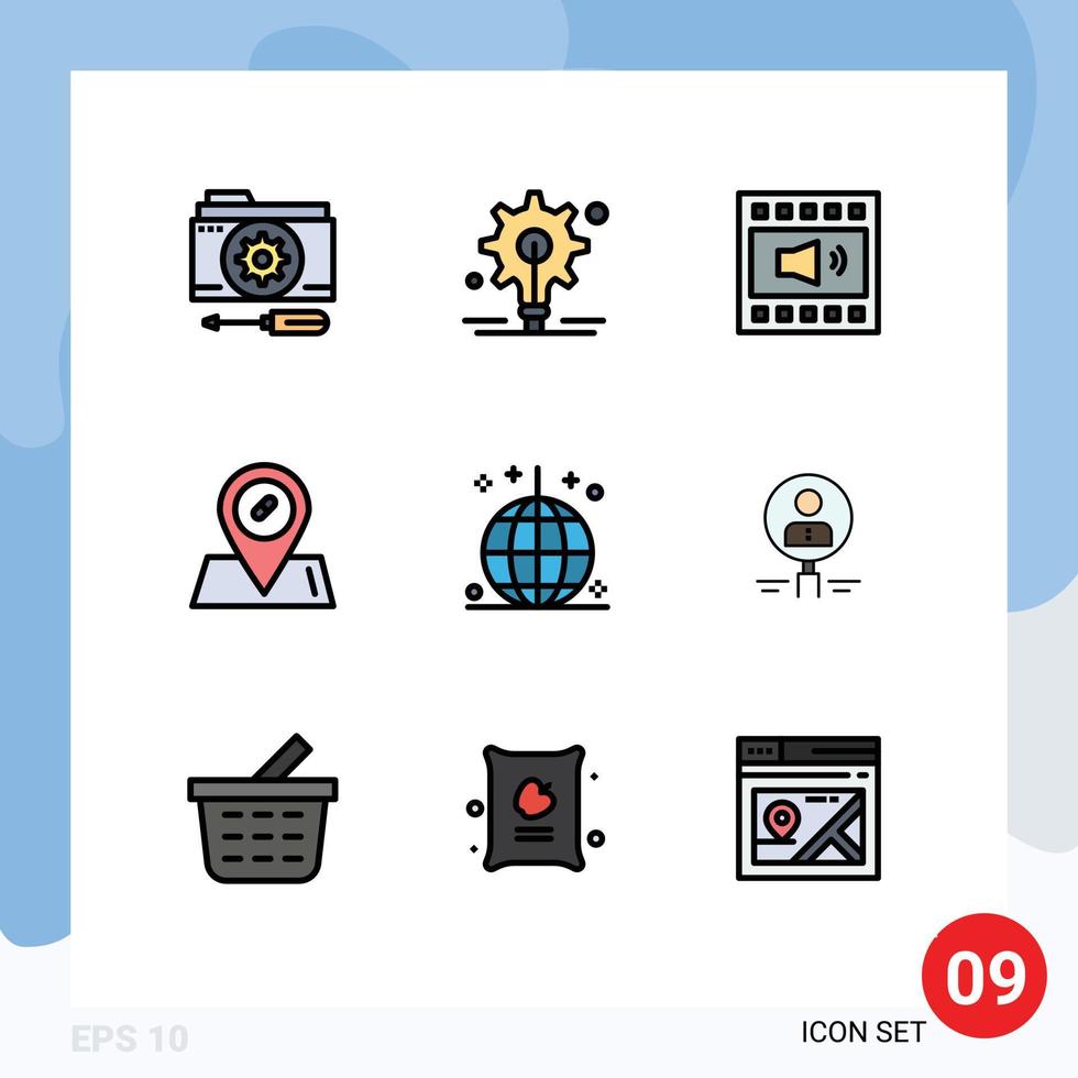 Modern Set of 9 Filledline Flat Colors Pictograph of event pills amplifier location volume Editable Vector Design Elements