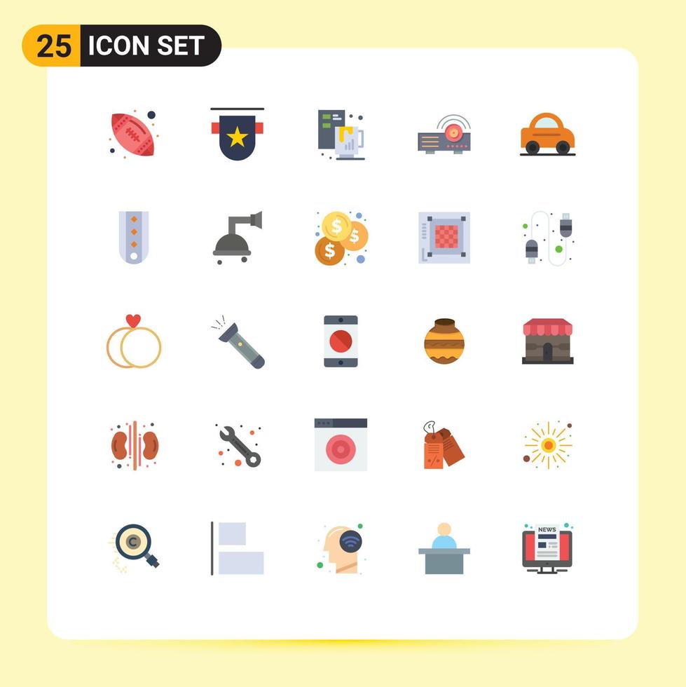 Mobile Interface Flat Color Set of 25 Pictograms of vehicle service creative machine presentation Editable Vector Design Elements