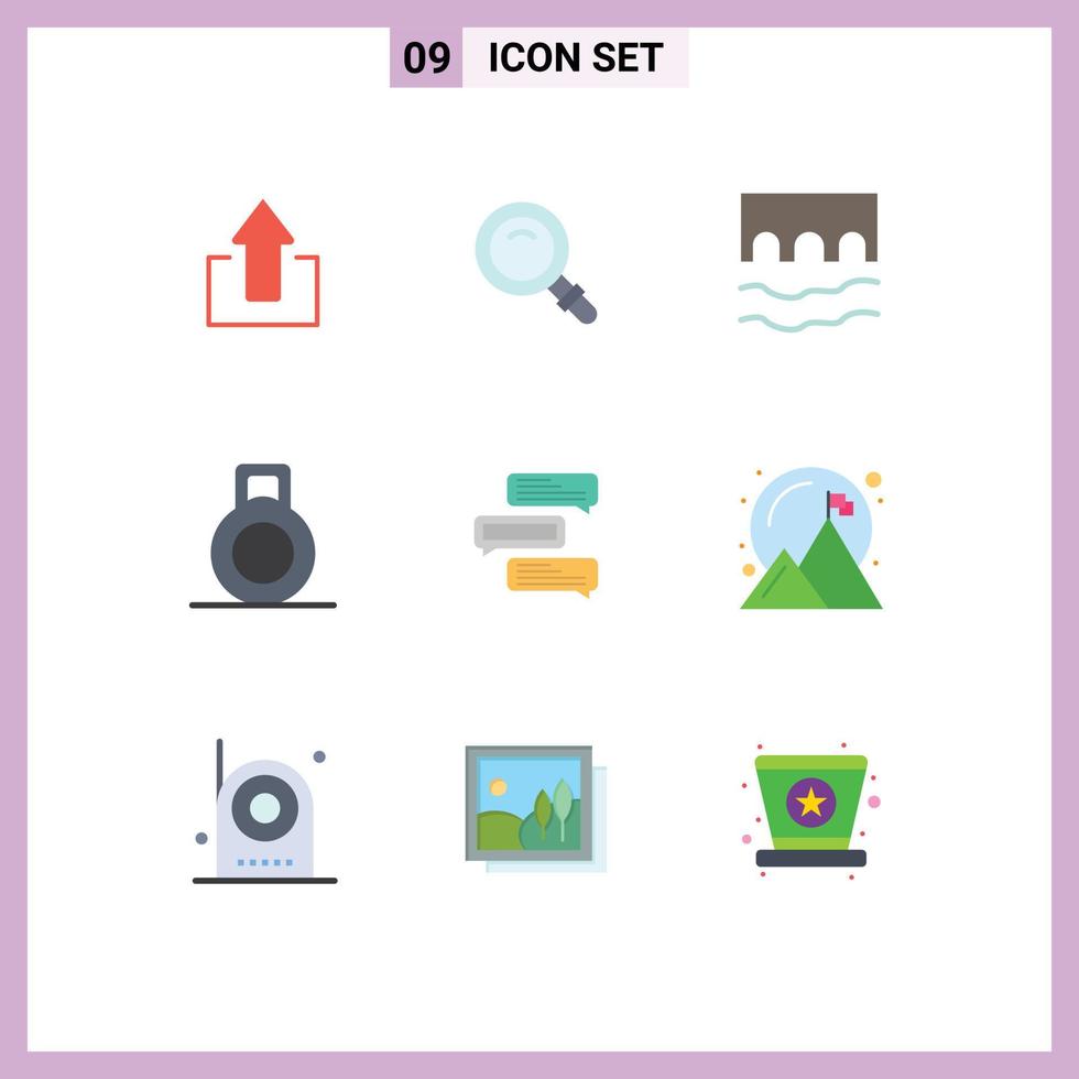 User Interface Pack of 9 Basic Flat Colors of conversations bubbles bridge chat river Editable Vector Design Elements