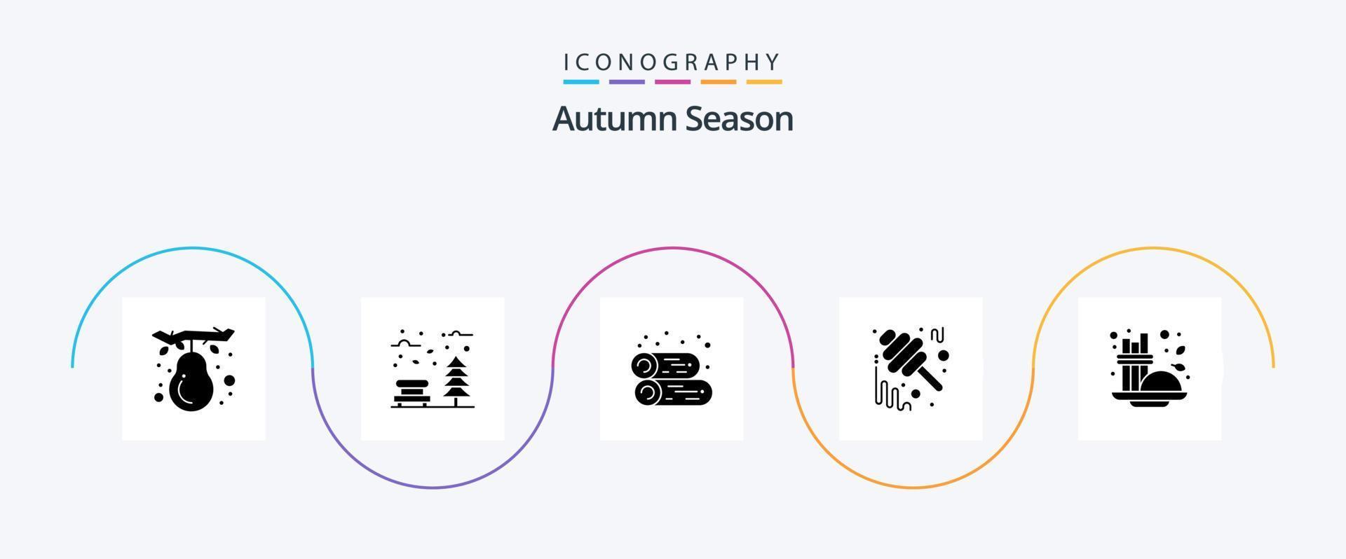 otoño glifo 5 5 icono paquete incluso frasco. Miel. clima. caer. leña vector