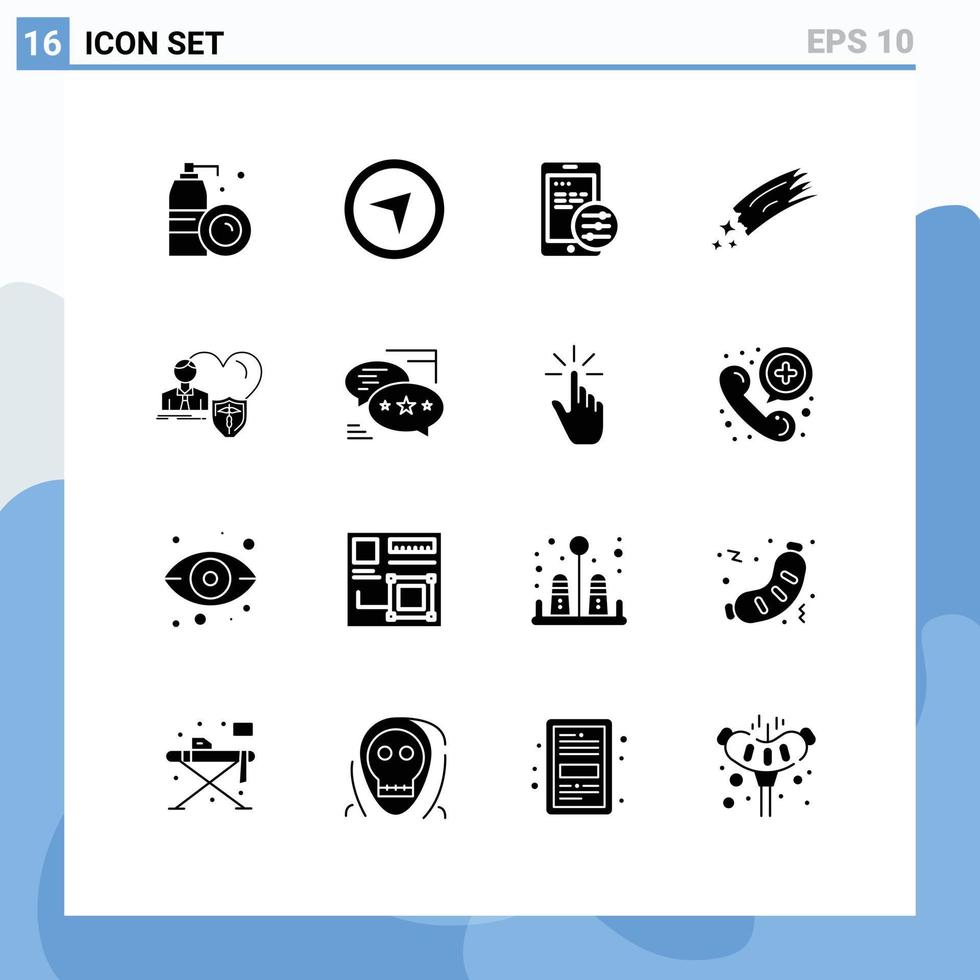 Set of 16 Modern UI Icons Symbols Signs for home insurance mobile comet meteor Editable Vector Design Elements