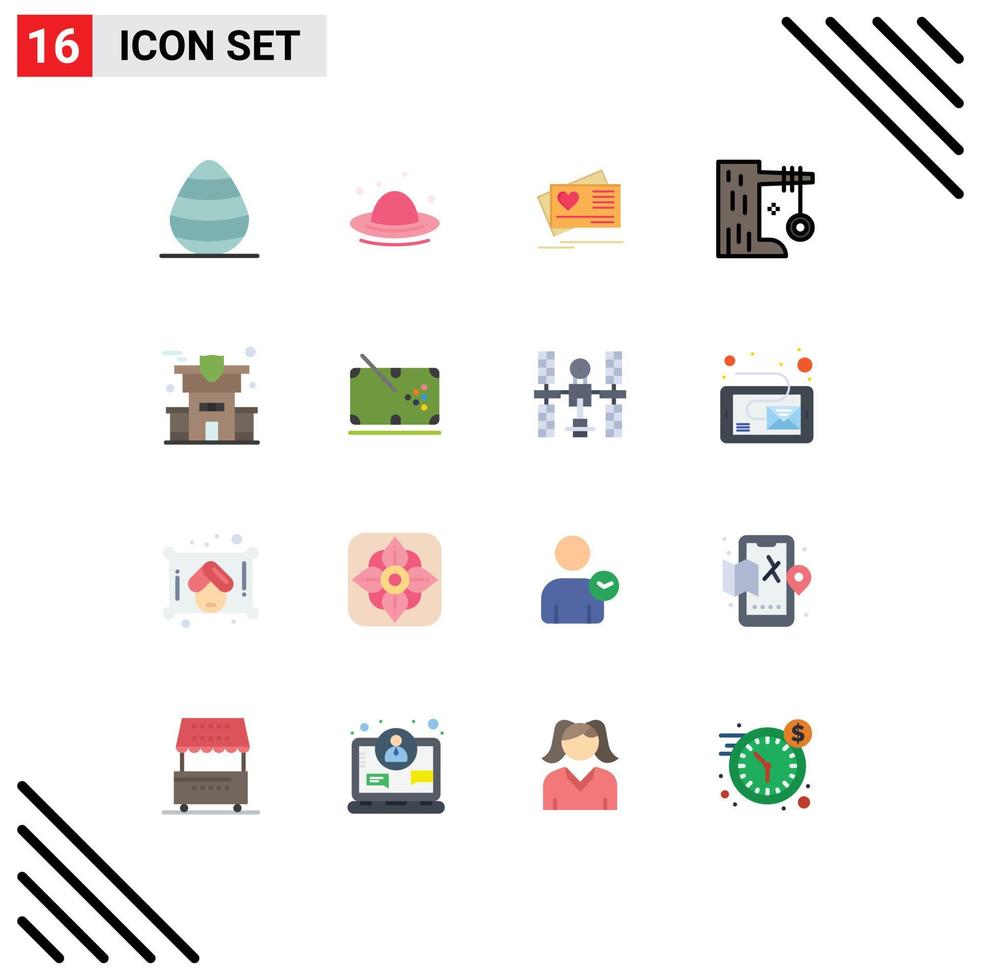 Modern Set of 16 Flat Colors Pictograph of home swing card summer holiday Editable Pack of Creative Vector Design Elements