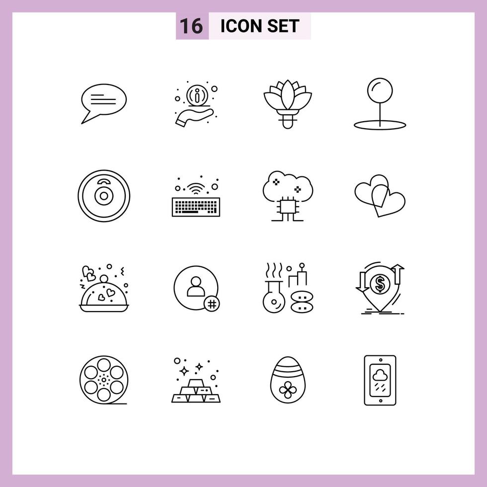 Universal Icon Symbols Group of 16 Modern Outlines of keyboard sport rose plates pointer Editable Vector Design Elements