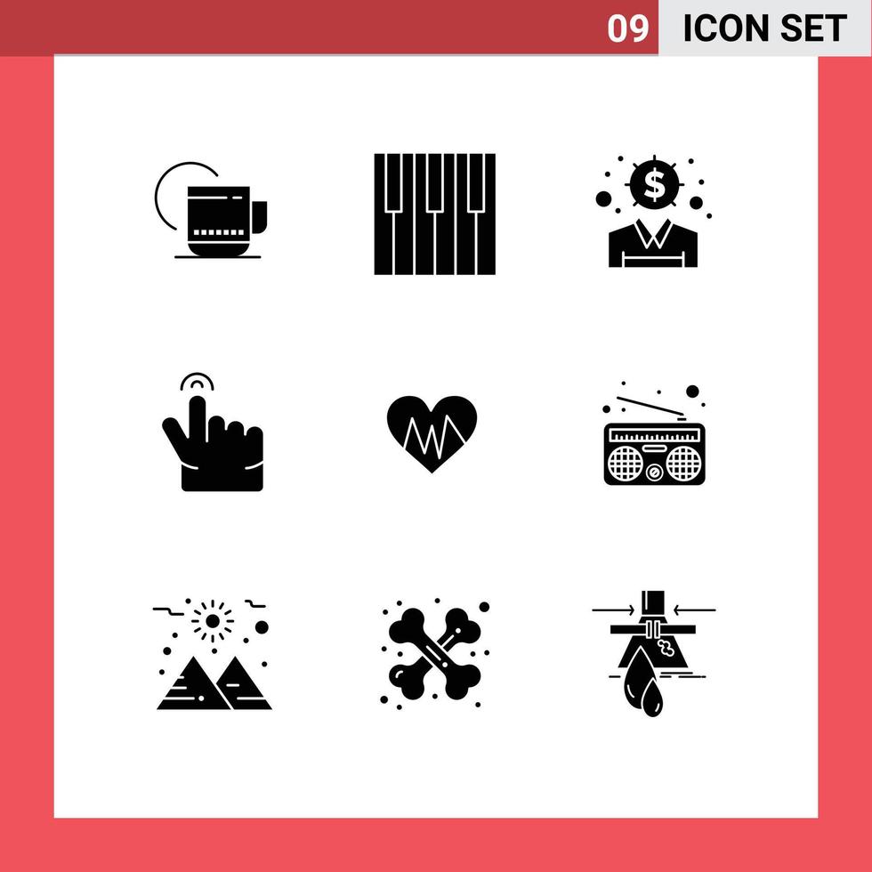 pictograma conjunto de 9 9 sencillo sólido glifos de corazón toque sonido gesto dólar editable vector diseño elementos