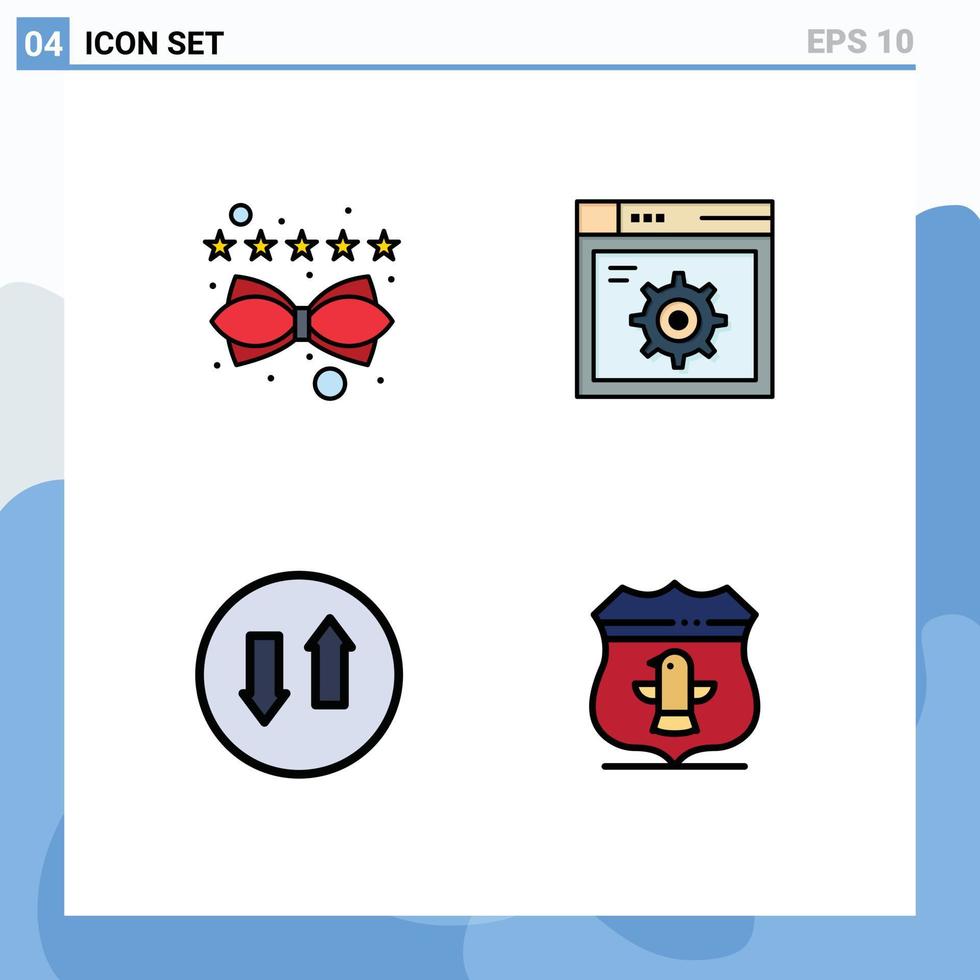 Mobile Interface Filledline Flat Color Set of 4 Pictograms of content down rating gear up Editable Vector Design Elements