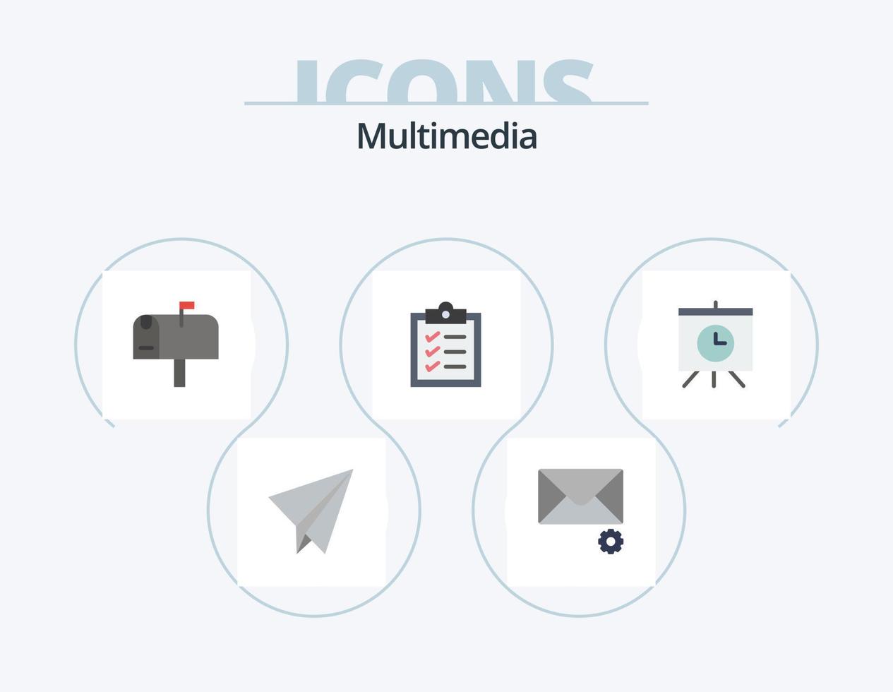 multimedia plano icono paquete 5 5 icono diseño. . . buzón. tiempo. tablero vector