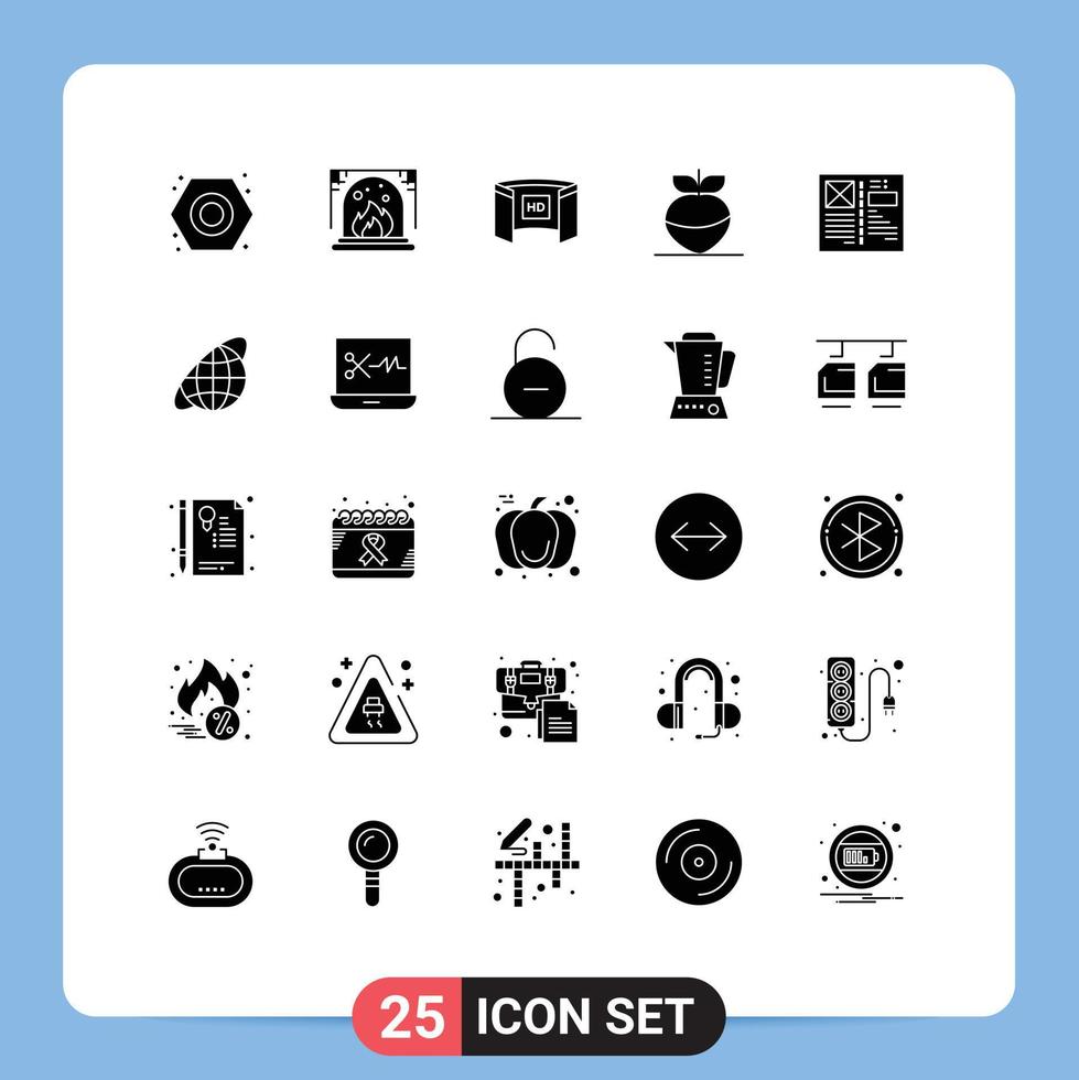 Universal Icon Symbols Group of 25 Modern Solid Glyphs of design blog display vegetable food Editable Vector Design Elements